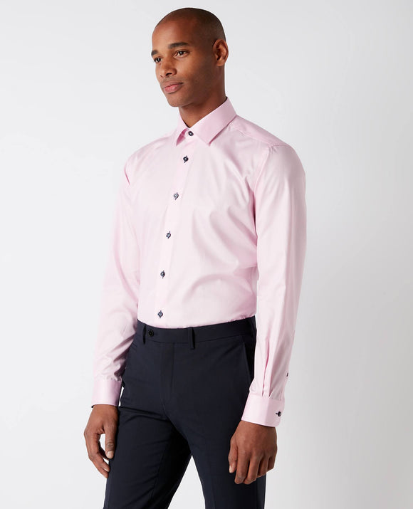 Phillipsmenswear Remus Uomo Pink Shirt with contrast dark buttons