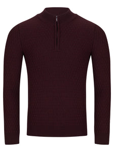 Remus Half Zip Dark Burgundy Knit Sweater