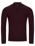 Remus Half Zip Dark Burgundy Knit Sweater